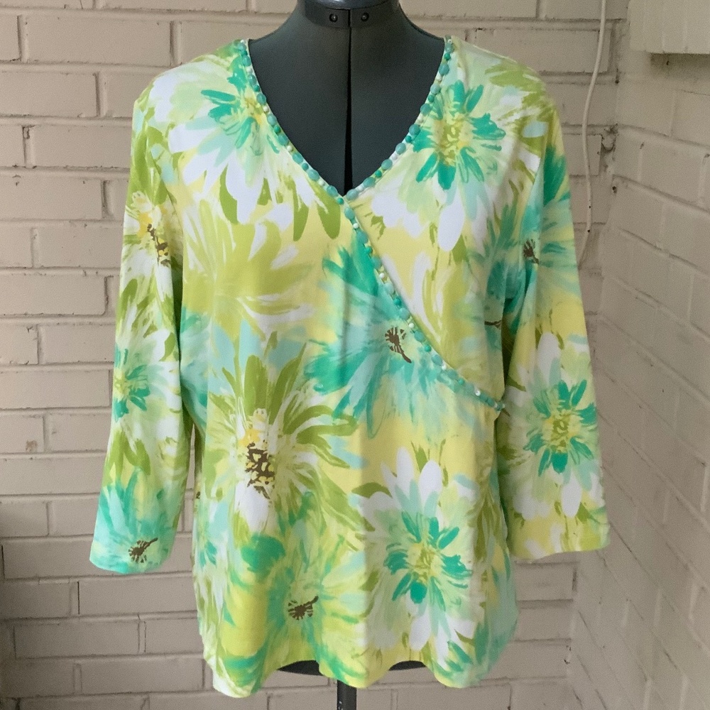Women’s smart casual top Ruby Rd. Turquoise Lime Green Yellow  size XL